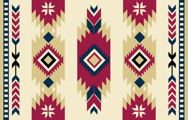 Ethnic tribal Aztec colorful background. Seamless tribal pattern, folk embroidery, tradition geometric Aztec ornament. Tradition Native and Navaho design for fabric, textile, print, rug, paper - obrazy, fototapety, plakaty