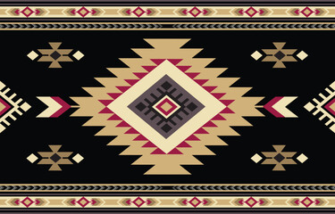 Ethnic tribal Aztec colorful black background. Seamless tribal pattern, folk embroidery, tradition geometric Aztec ornament. Tradition Native and Navaho design for fabric, textile, print, rug, paper - obrazy, fototapety, plakaty