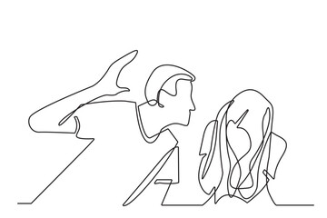 continuous line of domestic violence.vector single line of quarrel in the family.isolated white background