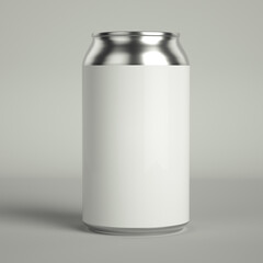 Aluminium can mockup 330 ml, isolated on white background, with white label - front view.