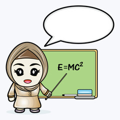 vector illustration image of a female teacher teaching and explaining formulas on the board