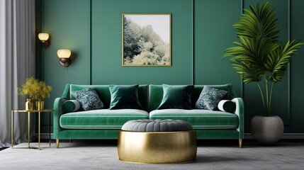 modern living room with sofa and painted walls generated by AI tool 