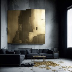 interior of the old abandoned house with golden panel destroyed Generative AI