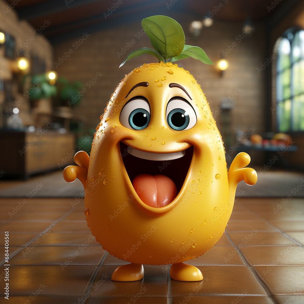 Poster 3d realistic cartoon cute banana fruit