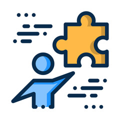 Business solution icon represented with people and puzzle pieces	
