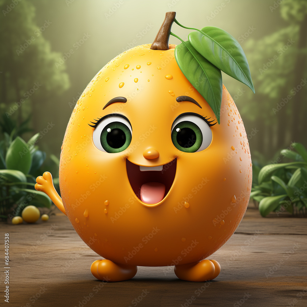 Wall mural 3d realistic cartoon cute mango fruit