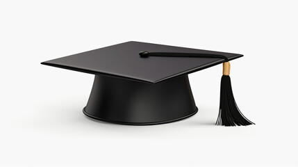 black graduation cap with yellow tassel isolated on white background