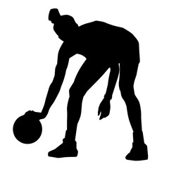 Silhouette of a female athlete doing basket ball pose. Silhouette of a woman basket ball player in action pose.