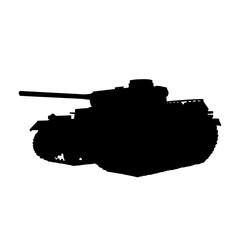 Silhouette of a military tank armed vehicle isolated on white background.