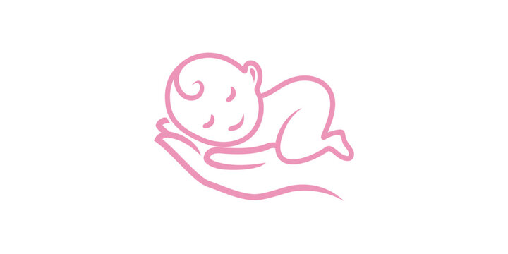 Baby care logo design vector in simple line style - happy baby and mother logo of children's shop and baby care center