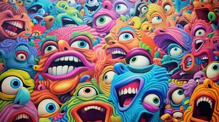 Funny monster face with mouth wide open, 3d render illustration