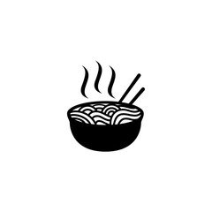 noodle icon vector logo. noodles and chopsticks logo design concept in bowl. food business type logo