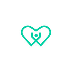 Love care logo with person symbol in flat design