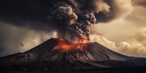 Majestic volcano erupting with fiery lava
