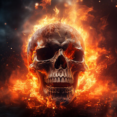 Spooky and scary burning skull on a dark background. Perfect for Halloween or horror-themed projects