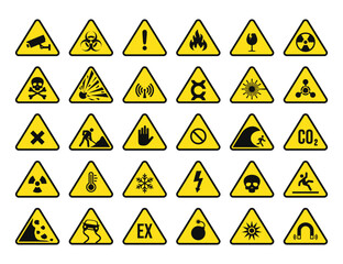 Warning hazard symbol set vector illustration - obrazy, fototapety, plakaty