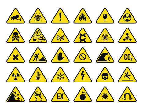 Warning hazard symbol set vector illustration