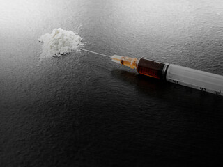 Heroin Narcotic in Needle, Treatment Cocaine Addict Drugs Speed in syinge Crime Abuse.