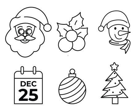 set of merry christmas icon in line style