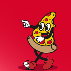 Happy Pizza Slice - Red Background