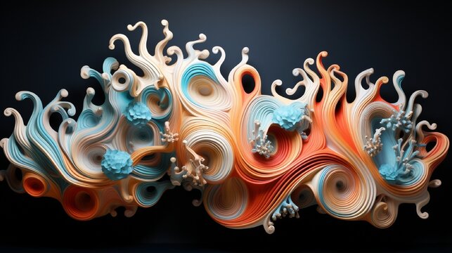A 3D wall sculpture inspired by aquatic life, featuring abstract forms resembling underwater creatures.