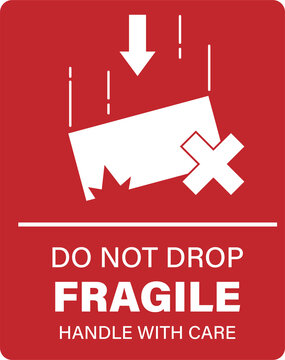 Printable label sticker design red rectangle Fragile, Handle With Care, Do Not Drop with illustration box drop down