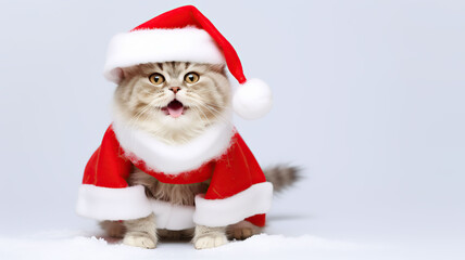Cat wearing a santa hat and White background