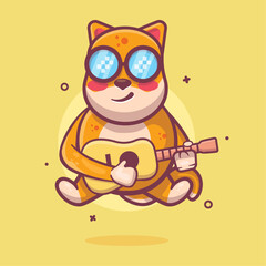 cool shiba inu dog animal character mascot playing guitar isolated cartoon
