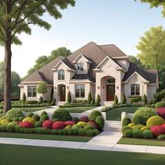 A stunning artist's rendering of a suburban elegance home, created by AI, showcasing its exquisite design