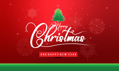 Fototapeta na wymiar Merry Christmas and Happy New Year calligraphy. Vector merry christmas text design greeting card design on red background vector