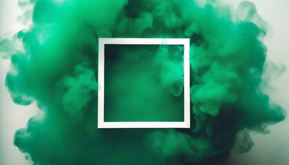 Thick green smoke floating around the white square frame