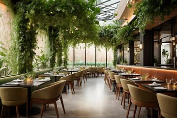 Modern Bar Interior Design with Vegetation
