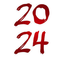 Number 2024 gradient red on transparent background for new year concept design elements.