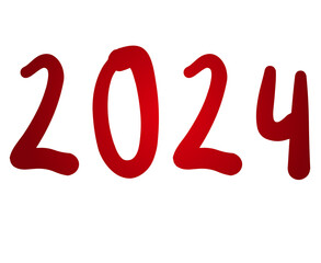 Number 2024 gradient red on transparent background for new year concept design elements.