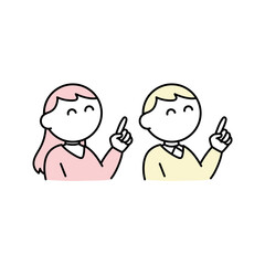 指を差す2人の男女