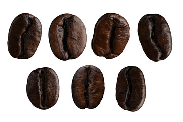 Set of roasted coffee bean on isolated white background included clipping path