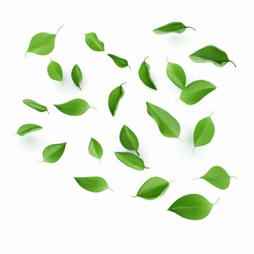 Green leaves movement falling flow 3d rendering illustration background, Generative AI 