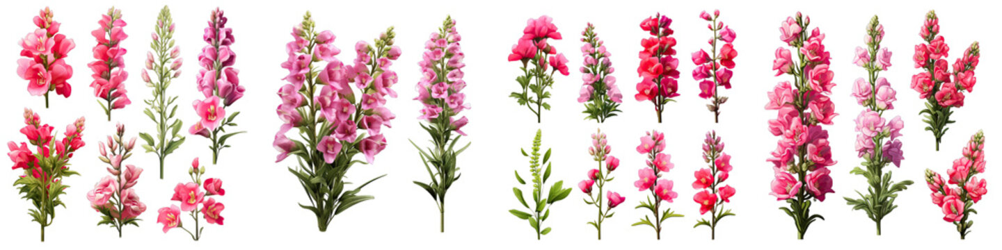 Antirrhinum  Flower Set Concept Props For Icon Designing Hyperrealistic Highly Detailed Isolated On Transparent Background Png File