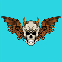 Vector skull wings illustration hand drawn logo design
