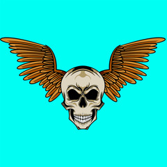 Vector skull wings illustration hand drawn logo design
