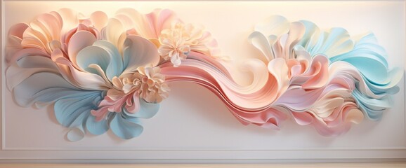 A fusion of swirling patterns in pastel hues creates a dreamy and ethereal 3D wall decor, adding a...