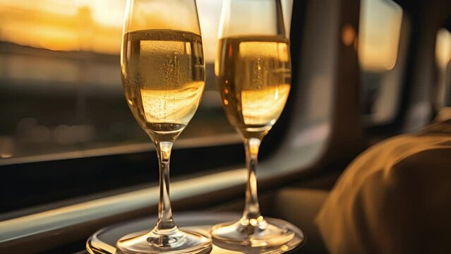 Fine champagne flutes clink to the rhythmic melodies of a traveling violinist, their delicate bubbles echoing the citys timeless whispers, while laughter dances upon the carriages plush