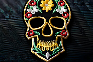 Fototapeta premium Embroidered Skull Patch Stickers: The unique charm of the Stitch Patchwork icon generative ai