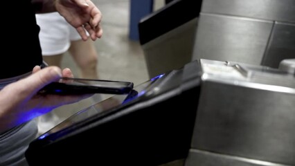 Woman swiping phone Subway Brooklyn New York Slow Motion close up 4K