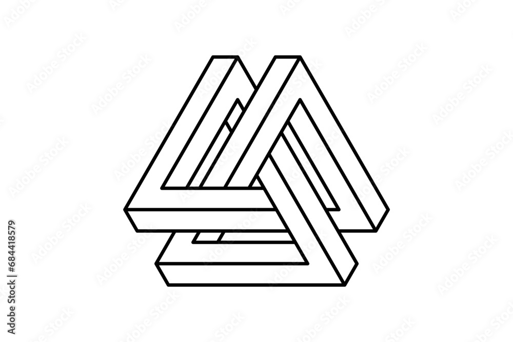 Leinwandbilder Impossible triangle shape. Optical visual illusion. Triangular Infinite loop symbol. Abstract unreal geometric form. Linear puzzle design element for logo, icon, label, tag, decor. Vector illustration