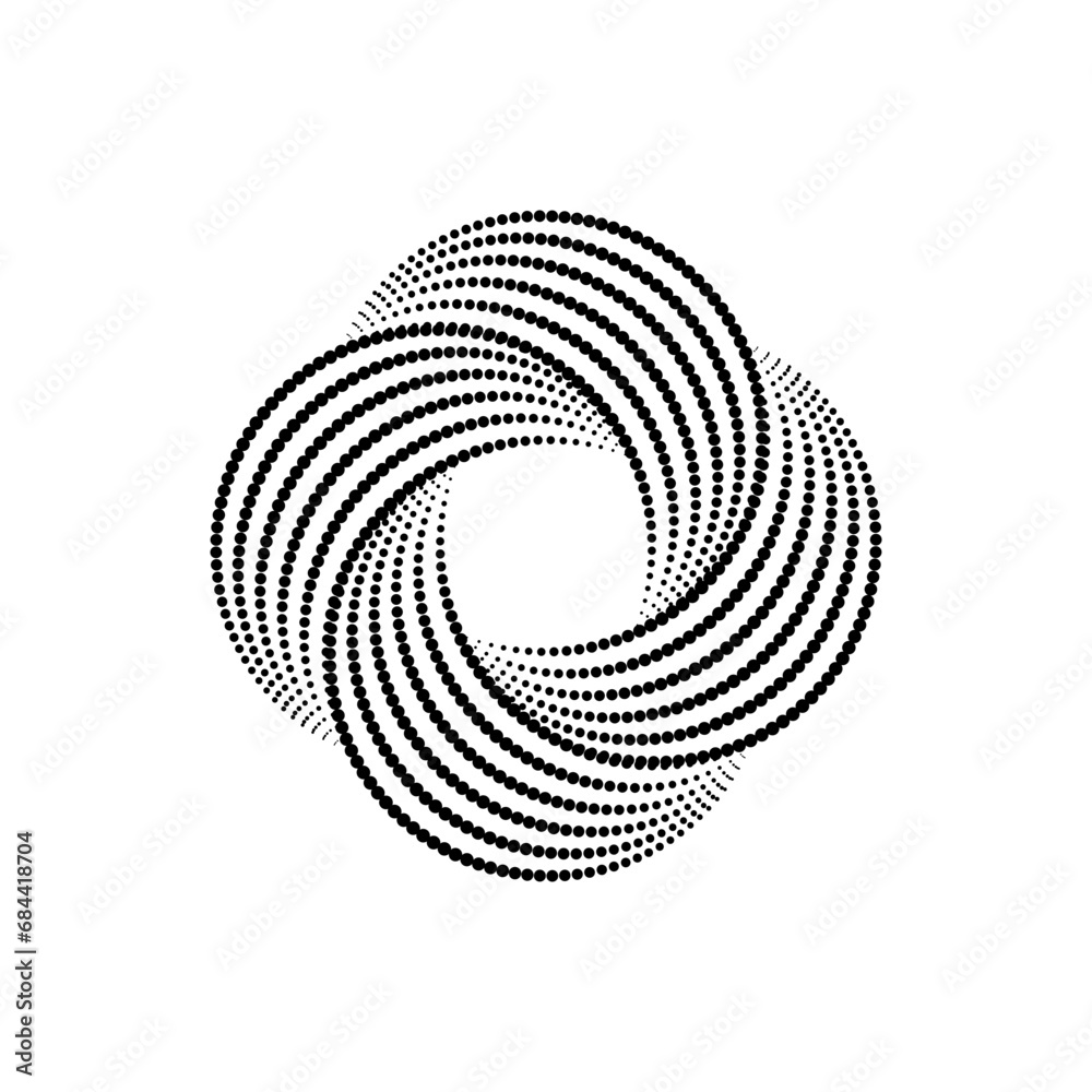 Poster Impossible symbol. Rounded dotted shape. Infinite knot sign. Overlapping thin lines form. Optical illusion art. Design element for logo, icon, print, cover, tag, emblem. Abstract vector illustration