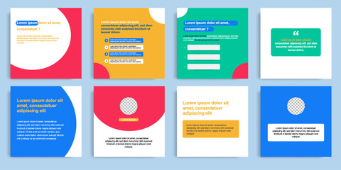 Playful social media post banner layout template pack in colorful background and shape elements. For ads, promotion, branding, sharing knowledge, micro blog, tips and educate