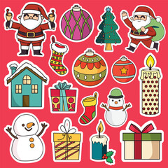 Christmas sticker printable set vector illustration, suitable for gift or decoration and graphic design element