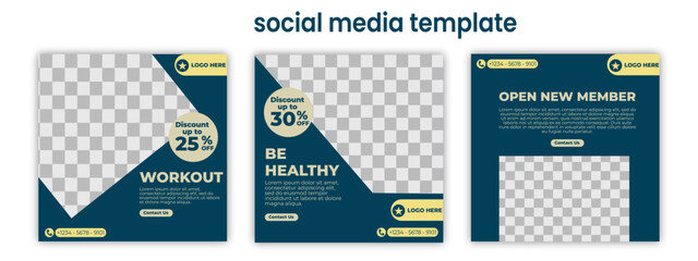 Social media post template for sport, Gym, Fitness, and Workout. Suitable for social media post, and web ads