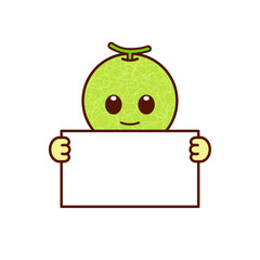 Fototapeta premium Cute Melon Character Holding a Blank Sign
